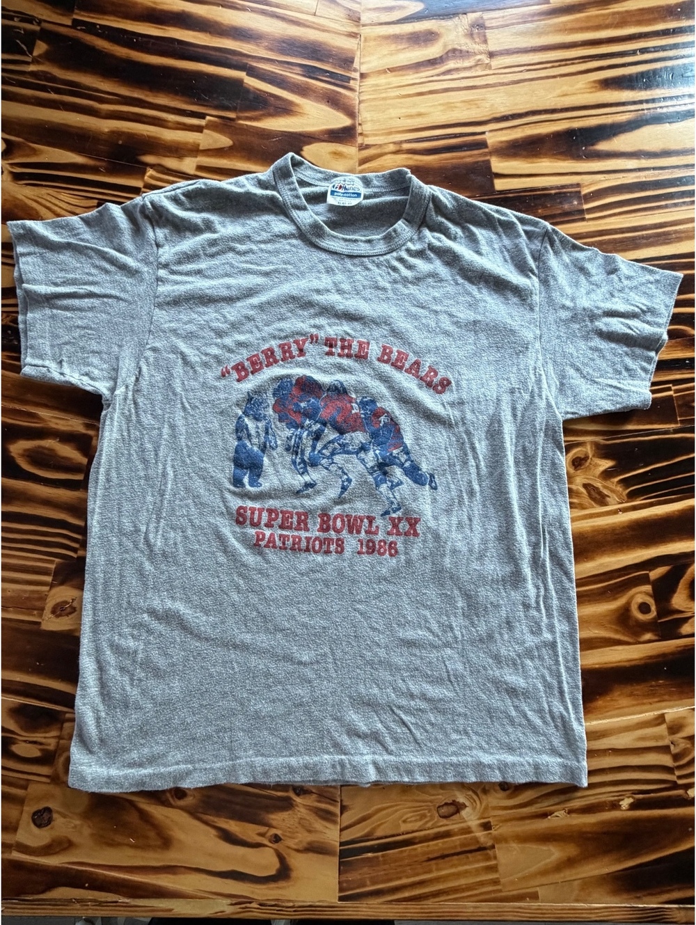 Vintage 'Berry' The Bears Super Bowl XX Patriots 1986 Gray T-Shirt XL